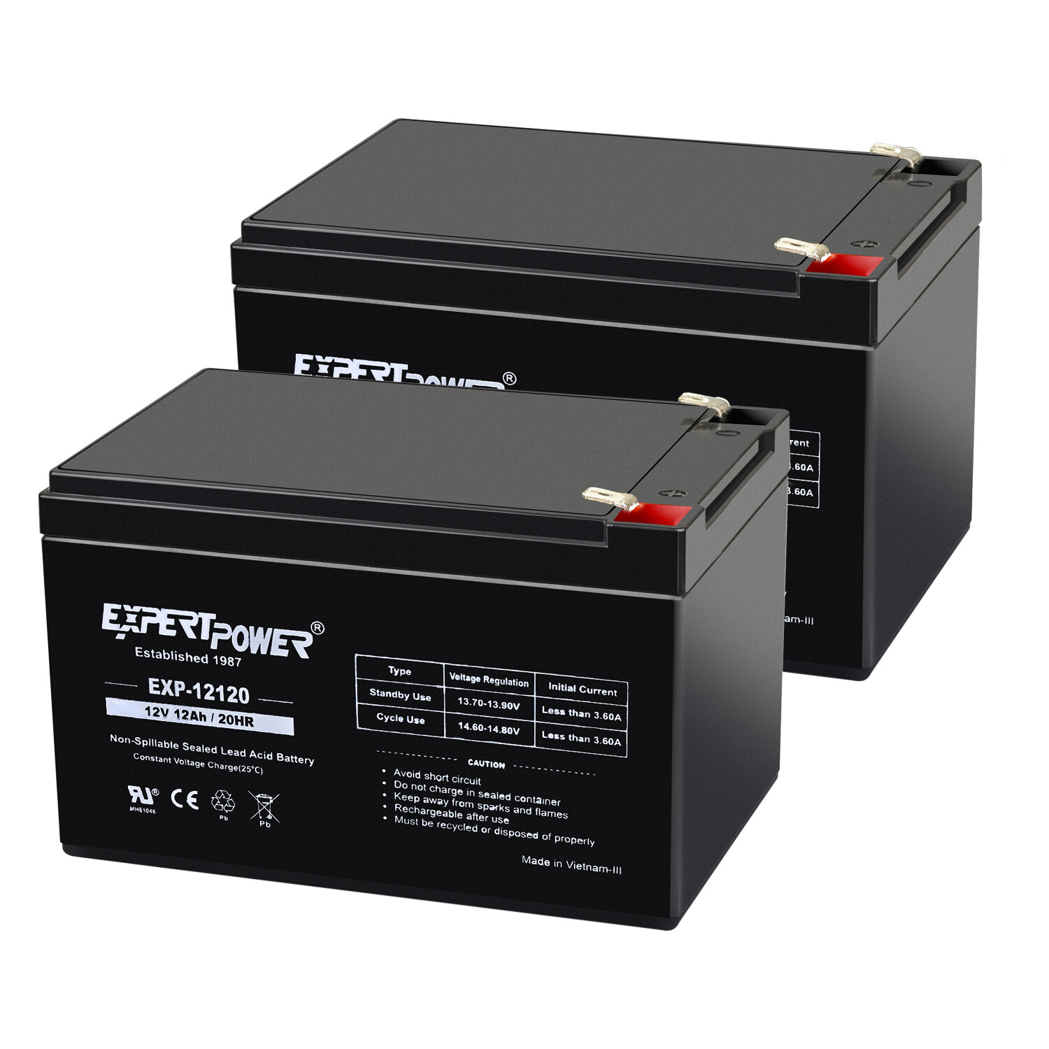 ExpertPower Set of 2 - 12V 12Ah Sealed Lead Acid AGM SLA BATTERY [12volt 12amp]