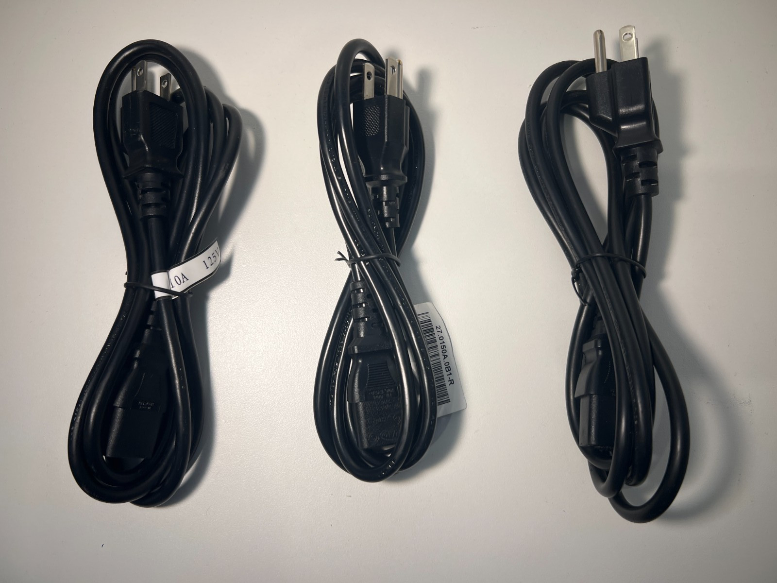 Lot of 3 - HongLin Power Cord HL002 3 Prong 10 Amp 125 Volt 6Ft E254927