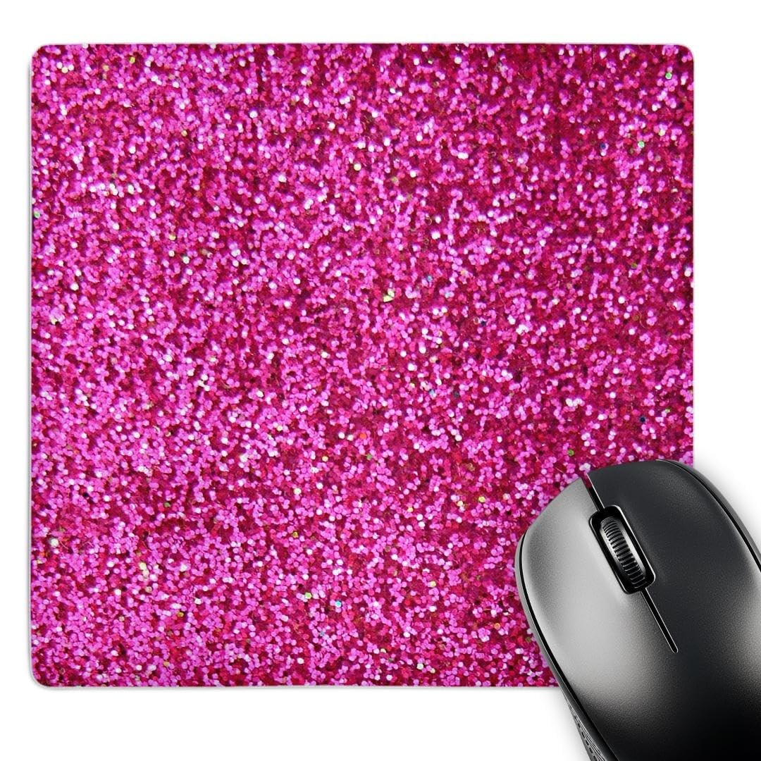 3D Rose Hot Pink Glitter Faux Texture Girly Sparkly Glam Mouse Pad 8x8x0.25"