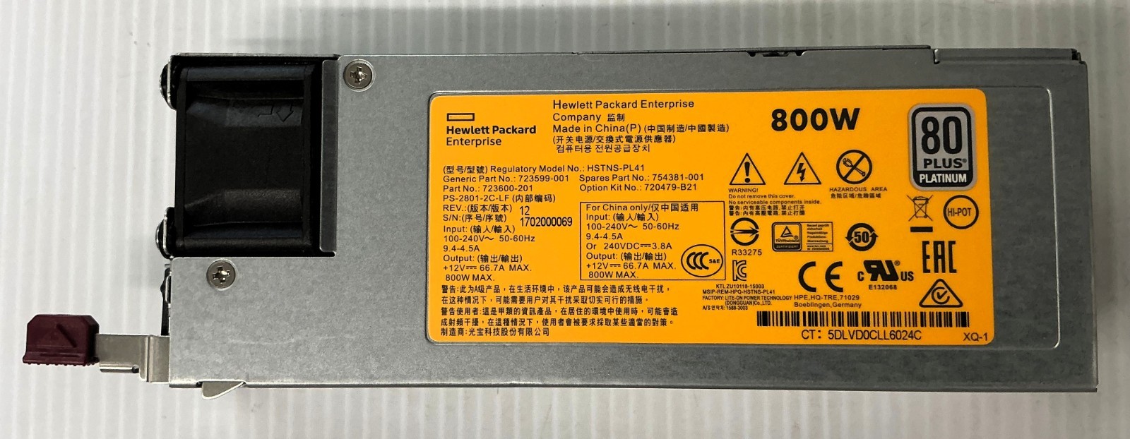 HP / HPE 800w Platinum PSU 723599-001 723600-201 754381-001 720479-B21