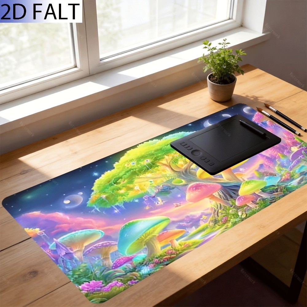 2D Flat, 1pc Extra Large, Anti-Slip, Desk Mat, Mouse Pad, Dreamy Forest Canopy