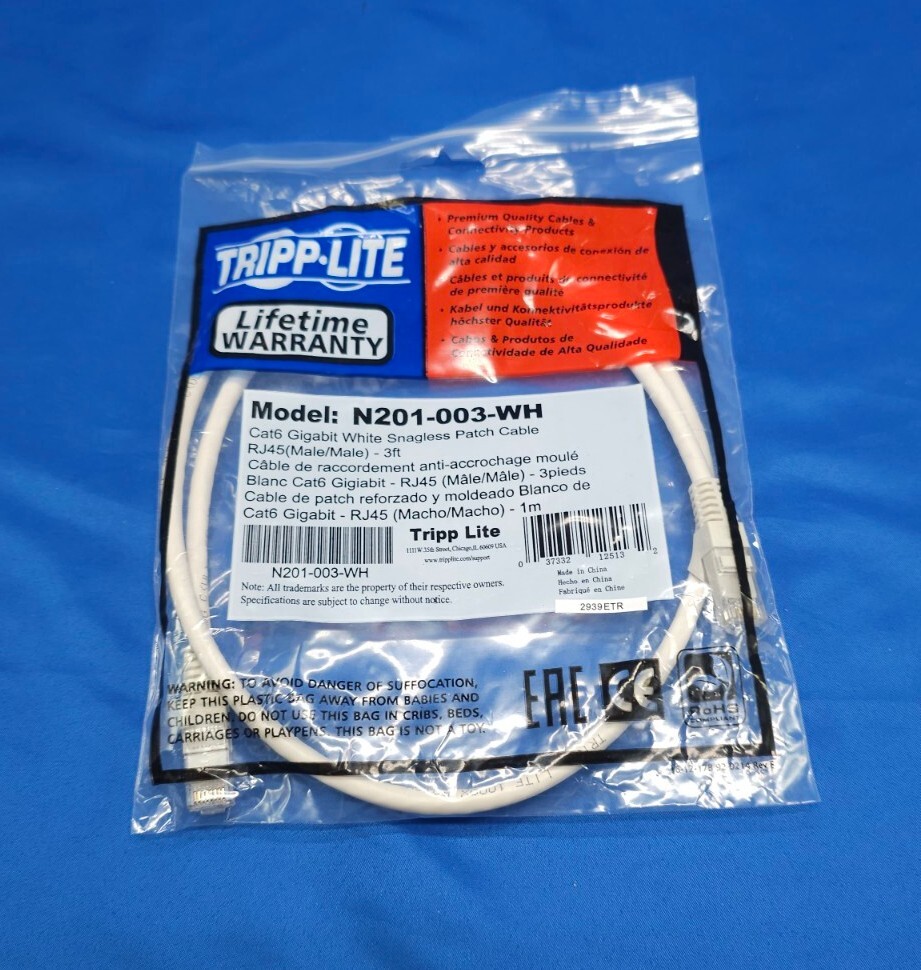 TRIPP LITE N201-003-WH 3FT CAT-6G  PATCH CABLE NEW LOT OF 6