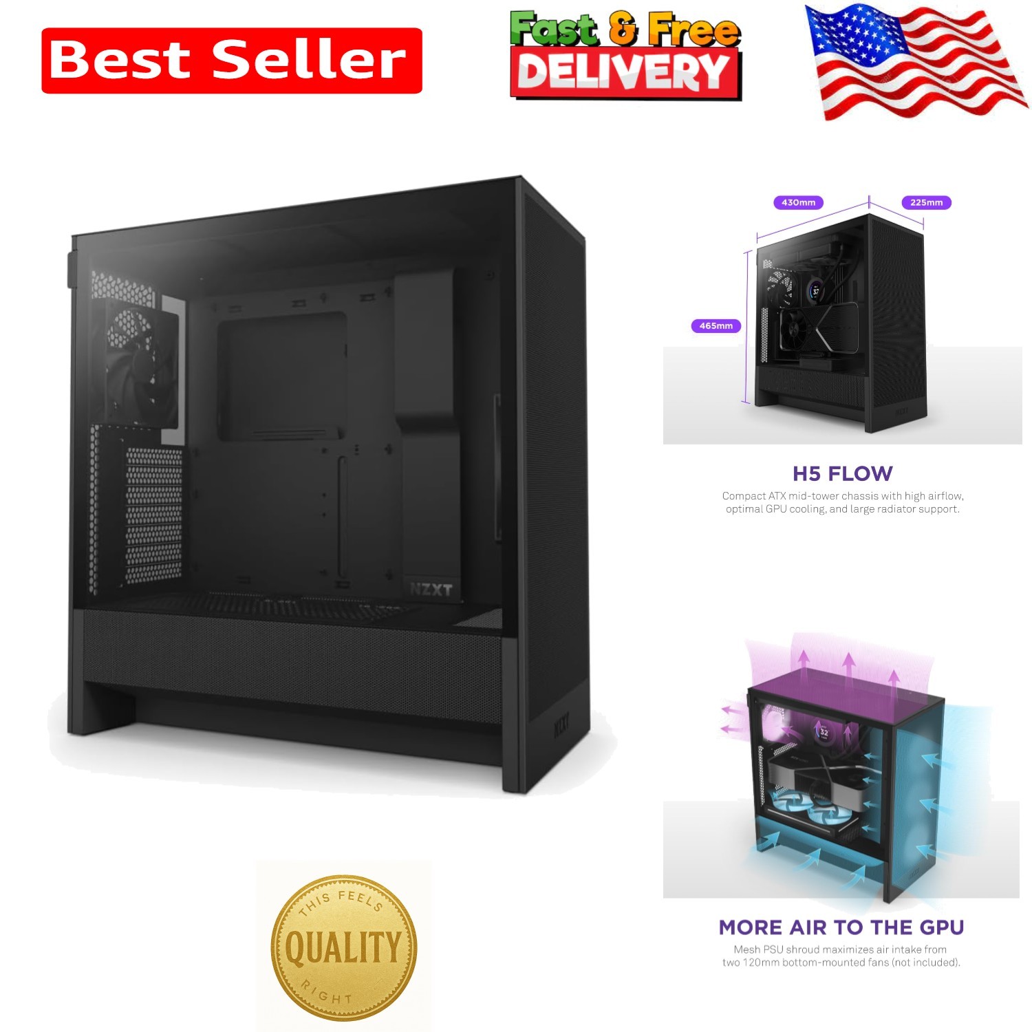 Elegant H5 Flow 2024 Mid-Tower Case - Supports Micro-ATX & ATX Motherboards