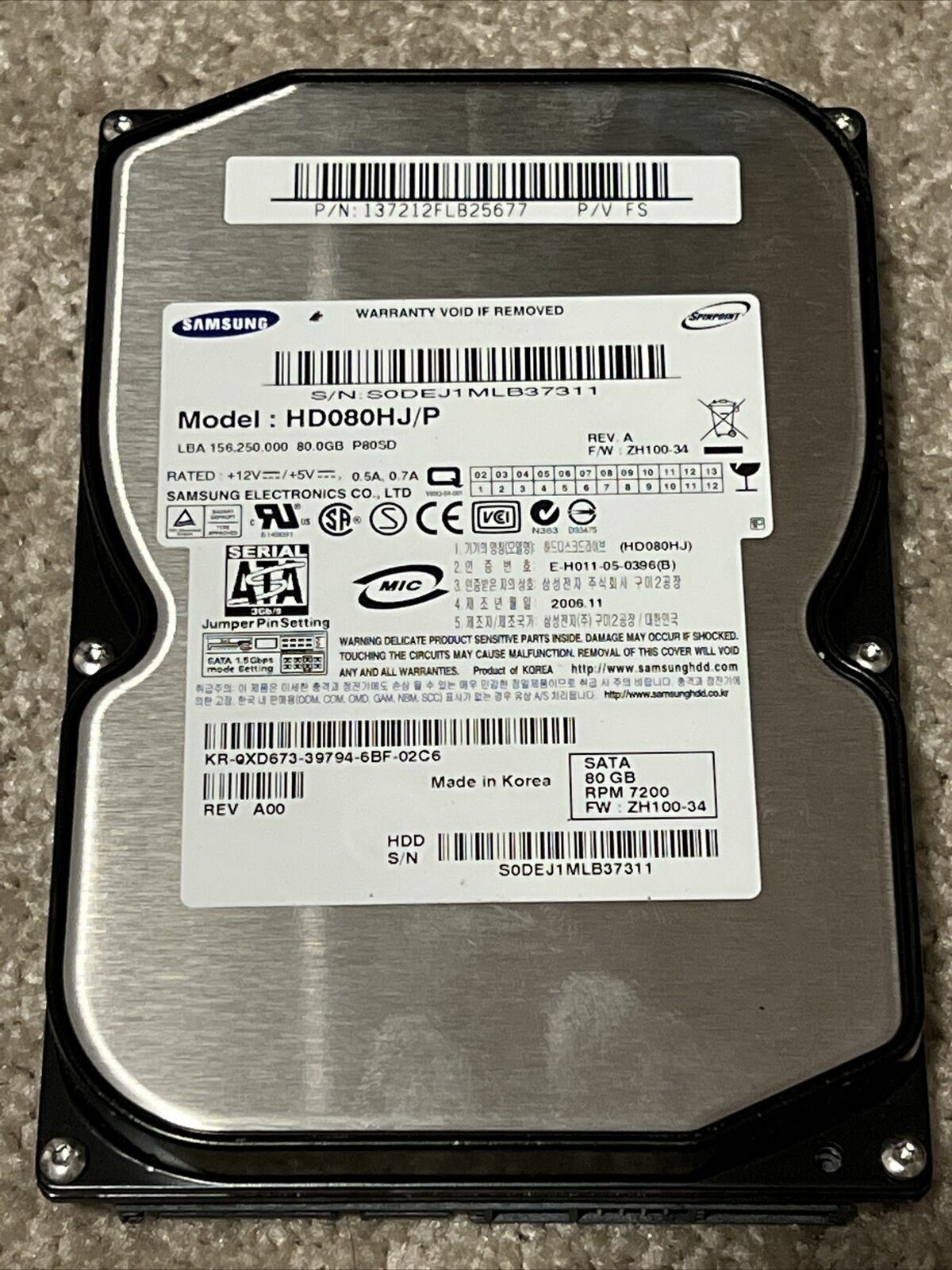 Samsung HD080HJ/P P80SD 80GB 7200 RPM  SATA 3.5" Hard Drive ZH100-34