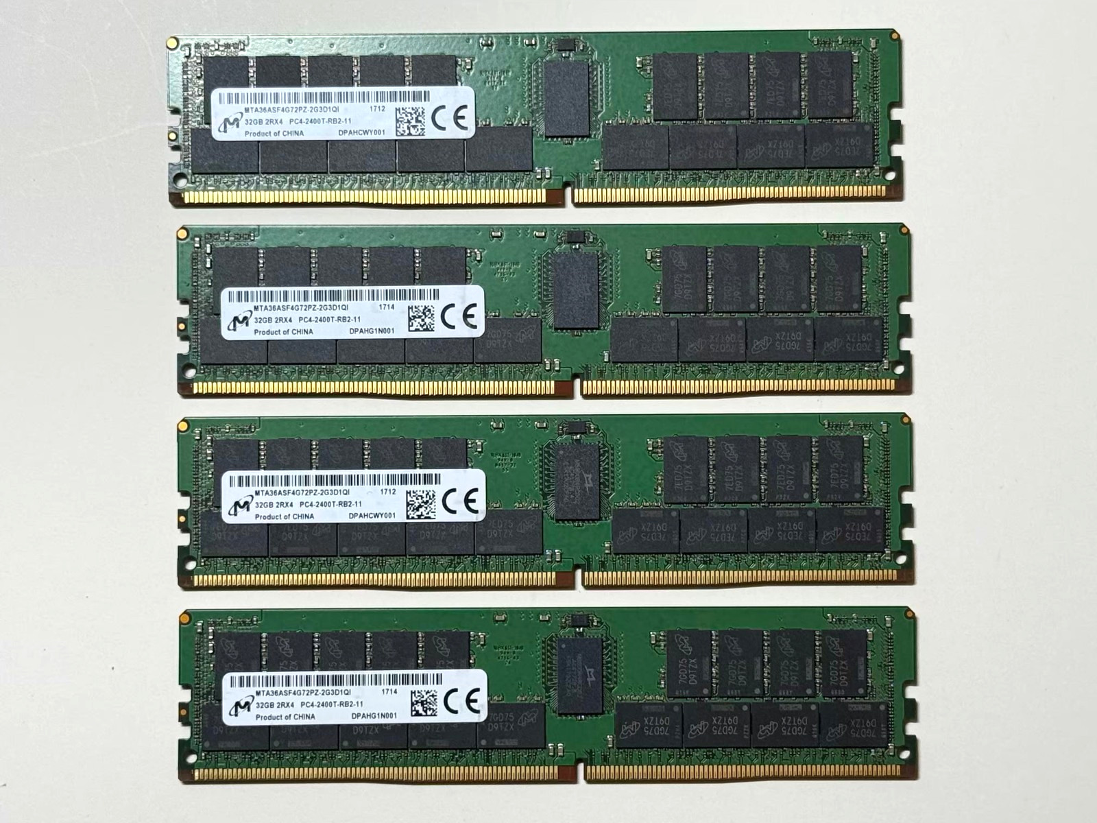 Set of 4 32Gb (128GB) DDR4 Pc4-2400 2rx4 Server RAM Module Micron ECC Server Ram