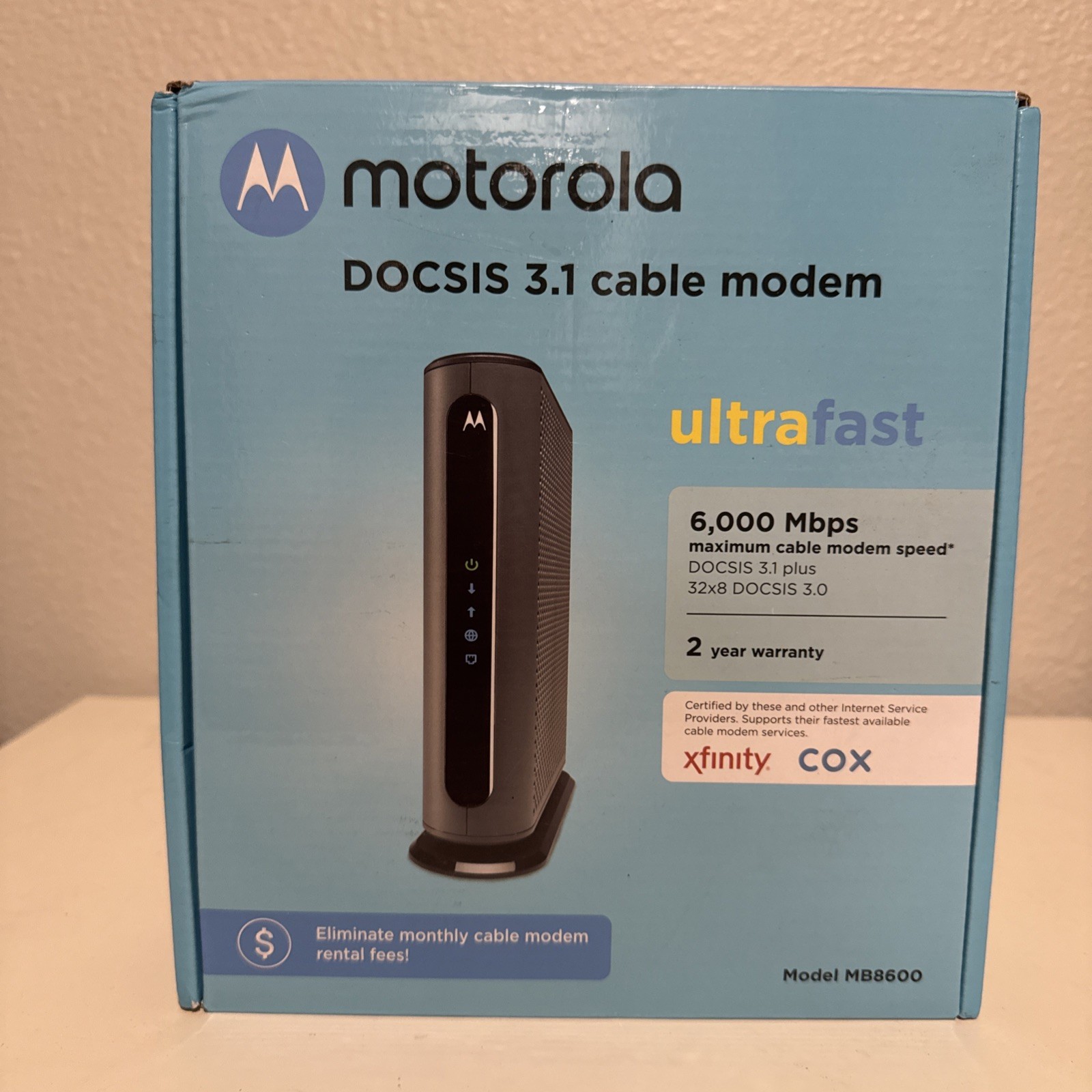 Motorola MB8600 DOCSIS 3.1 Cable Modem Ultra Fast Black- plus 32x8 DOCSIS 3.0