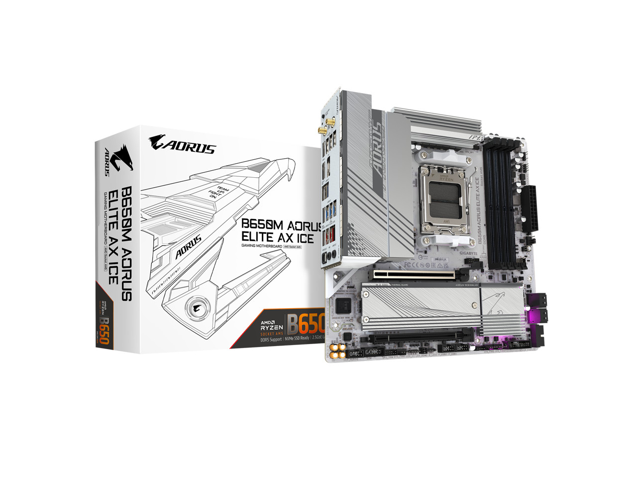 GIGABYTE B650M AORUS ELITE AX ICE AM5 LGA 1718 AMD B650 M-ATX Motherboard, DDR5,