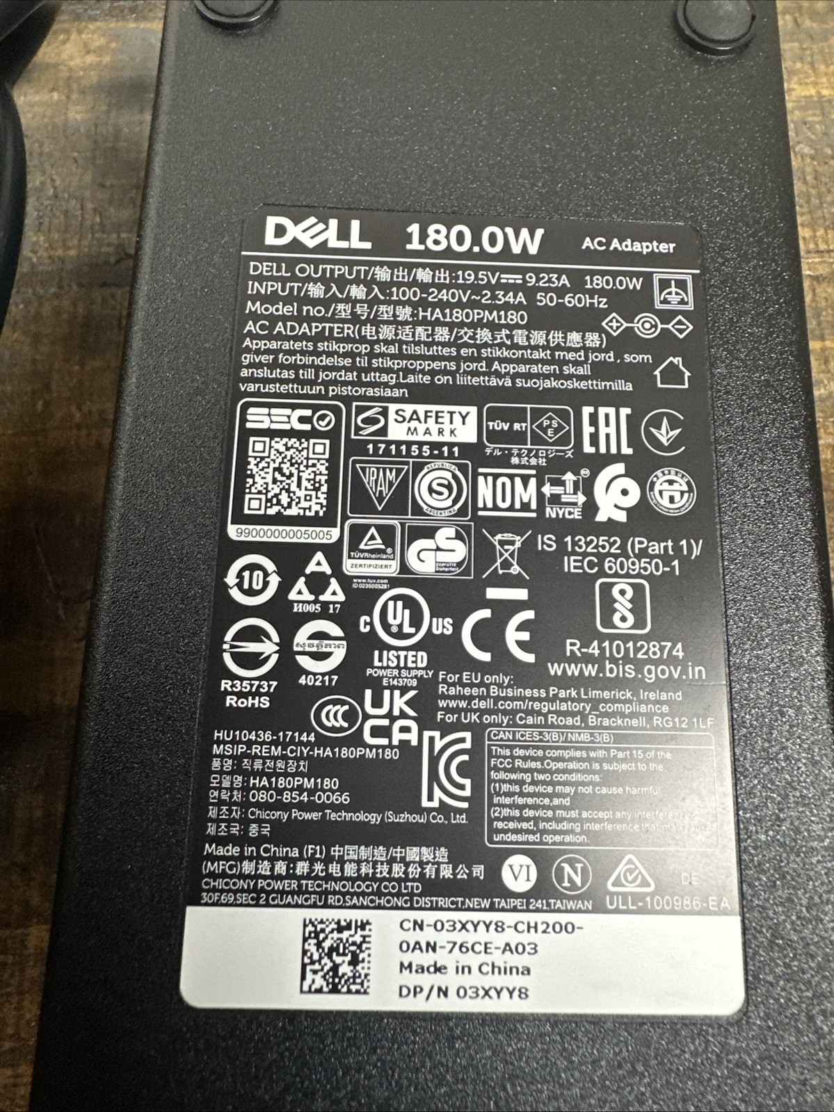 GENUINE OEM  DELL 180W Laptop AC Adapters HA180PM180/LA180PM180/DA180PM111 7.4mm