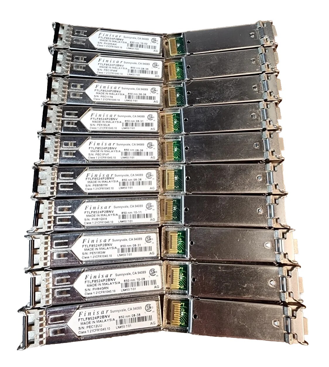 LOT OF 20 FINISAR FTLF8524P2BNV 4GB SFP GBIC FIBER CHANNEL TRANSCEIVER, 850 nm