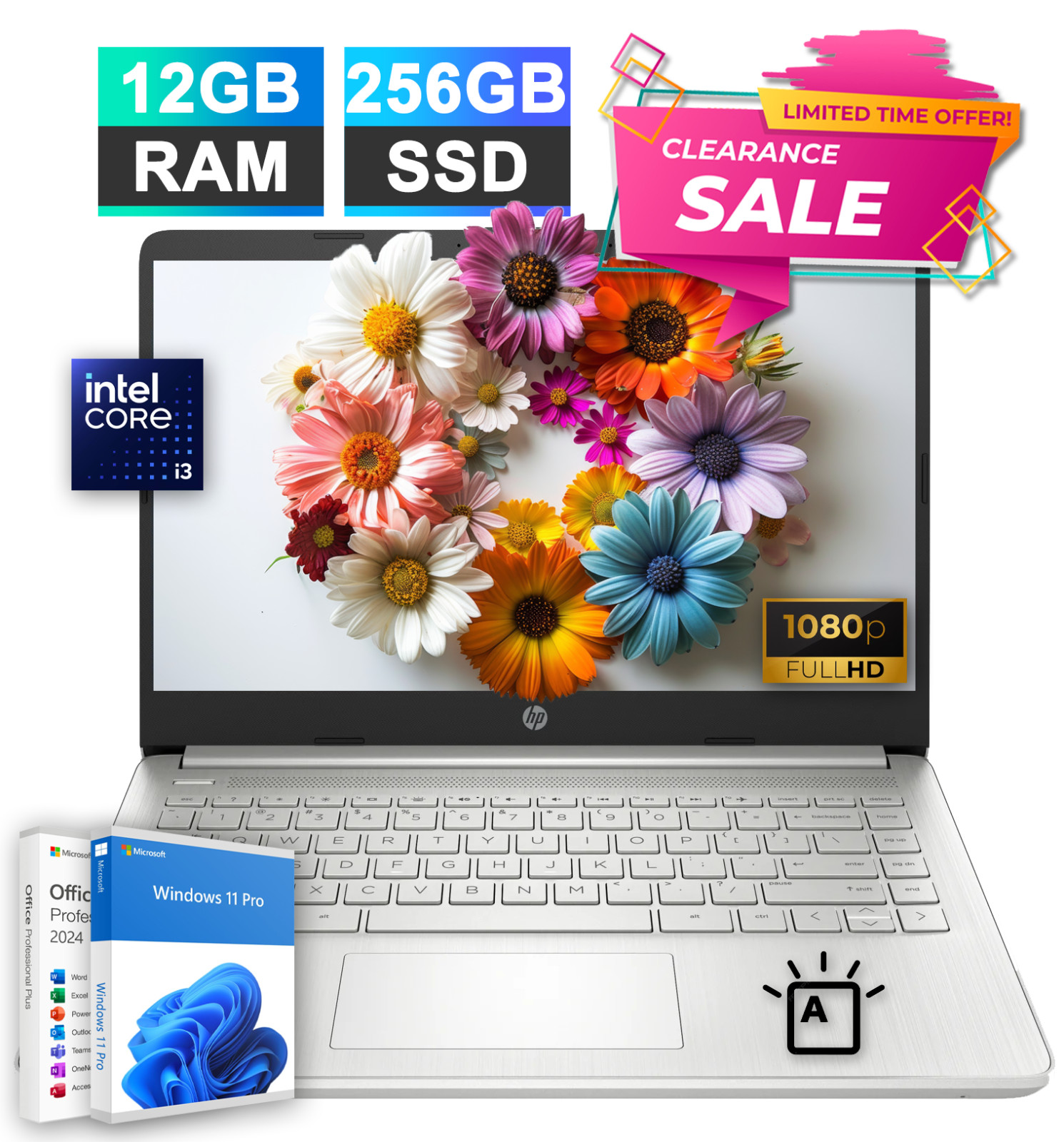 HP Laptop Notebook 14" Intel i3 Up to 3.4 GHz, 12GB RAM 256GB SSD Office Backlit