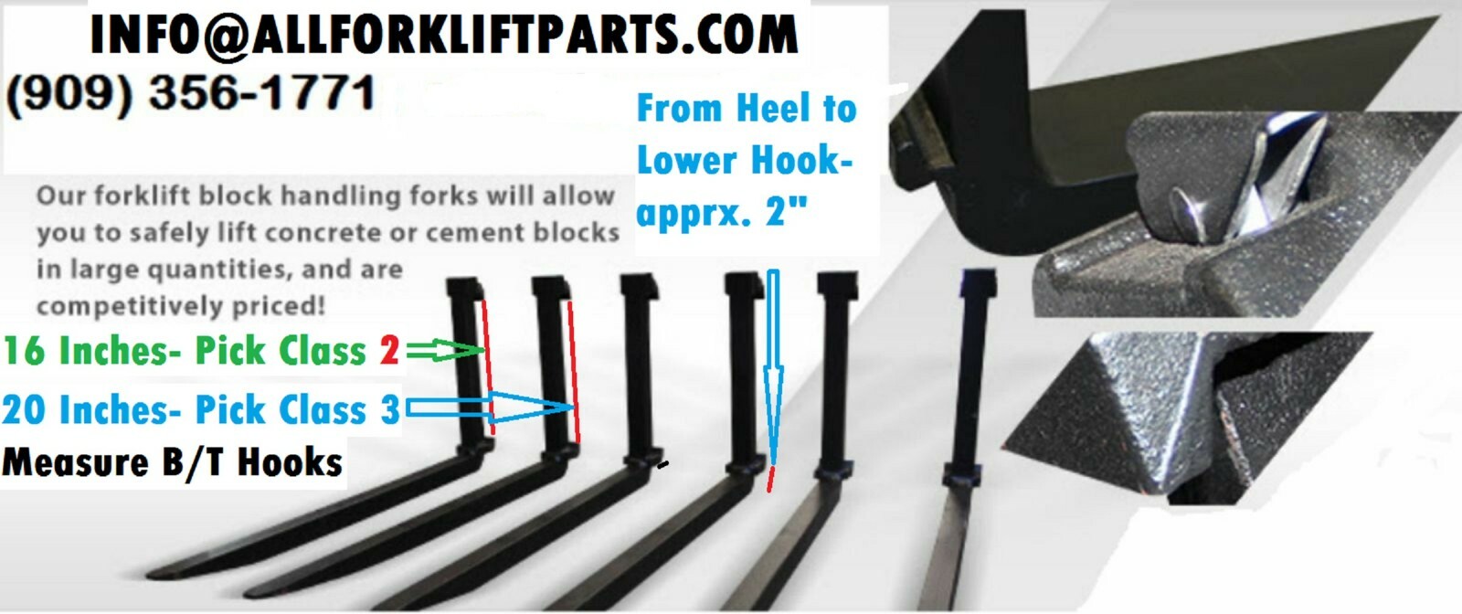 FORKLIFT BLOCK SET FORKS 2x2x48 CLASS 2 II 48" INCH Construction Cement *3 PAIRS