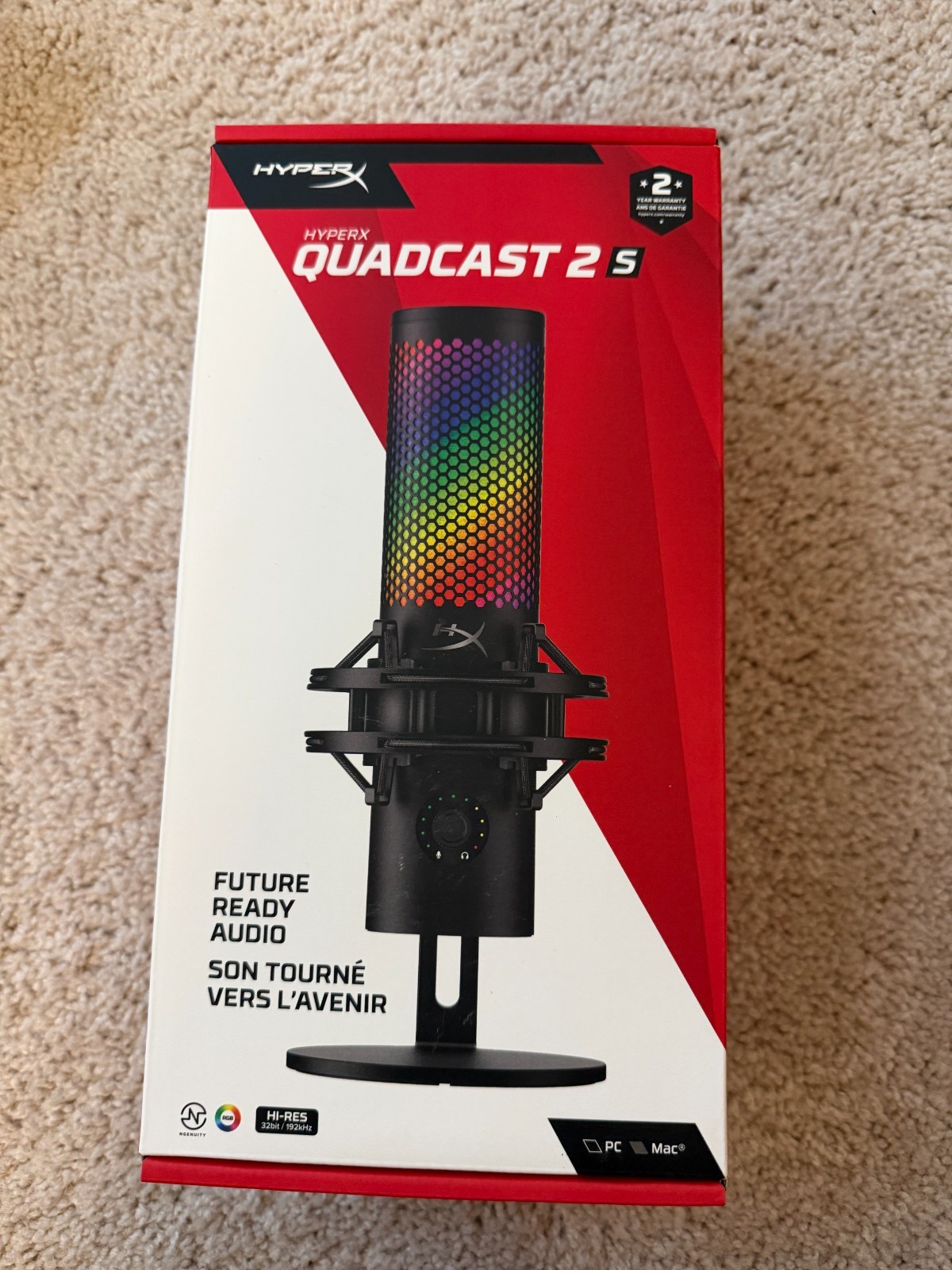 HyperX QuadCast 2 S USB Microphone with RGB Lighting, USB-C, Black, Brand New