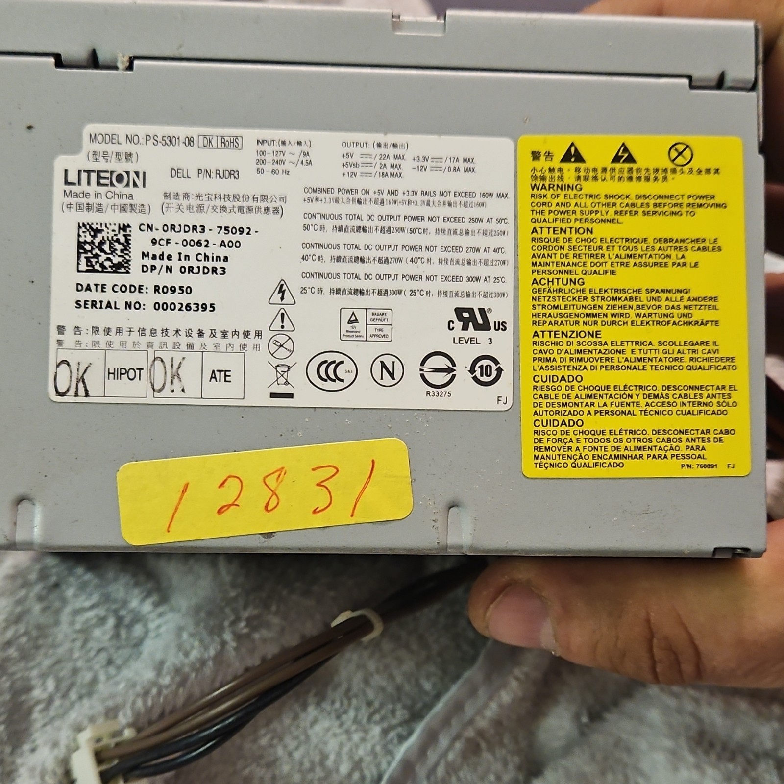 Lite-On PS-5301-08 ATX 300W Power Supply 24 Pin SATA For Dell