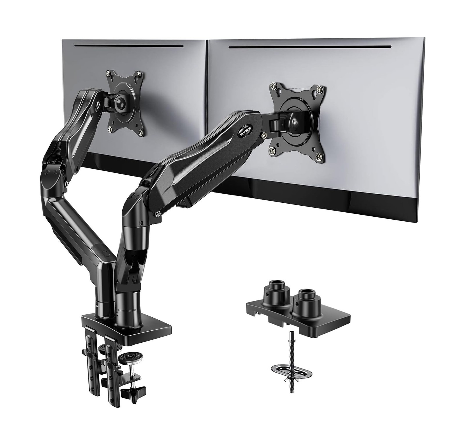 HUANUO FlowLift™ Dual Monitor Stand, Fully Adjustable Gaming Monitor Desk