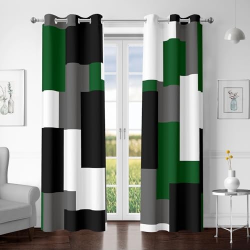 100% Blackout Curtains for Bedroom 63 inch Length 42"W x 63"L (Pack of 2) Green