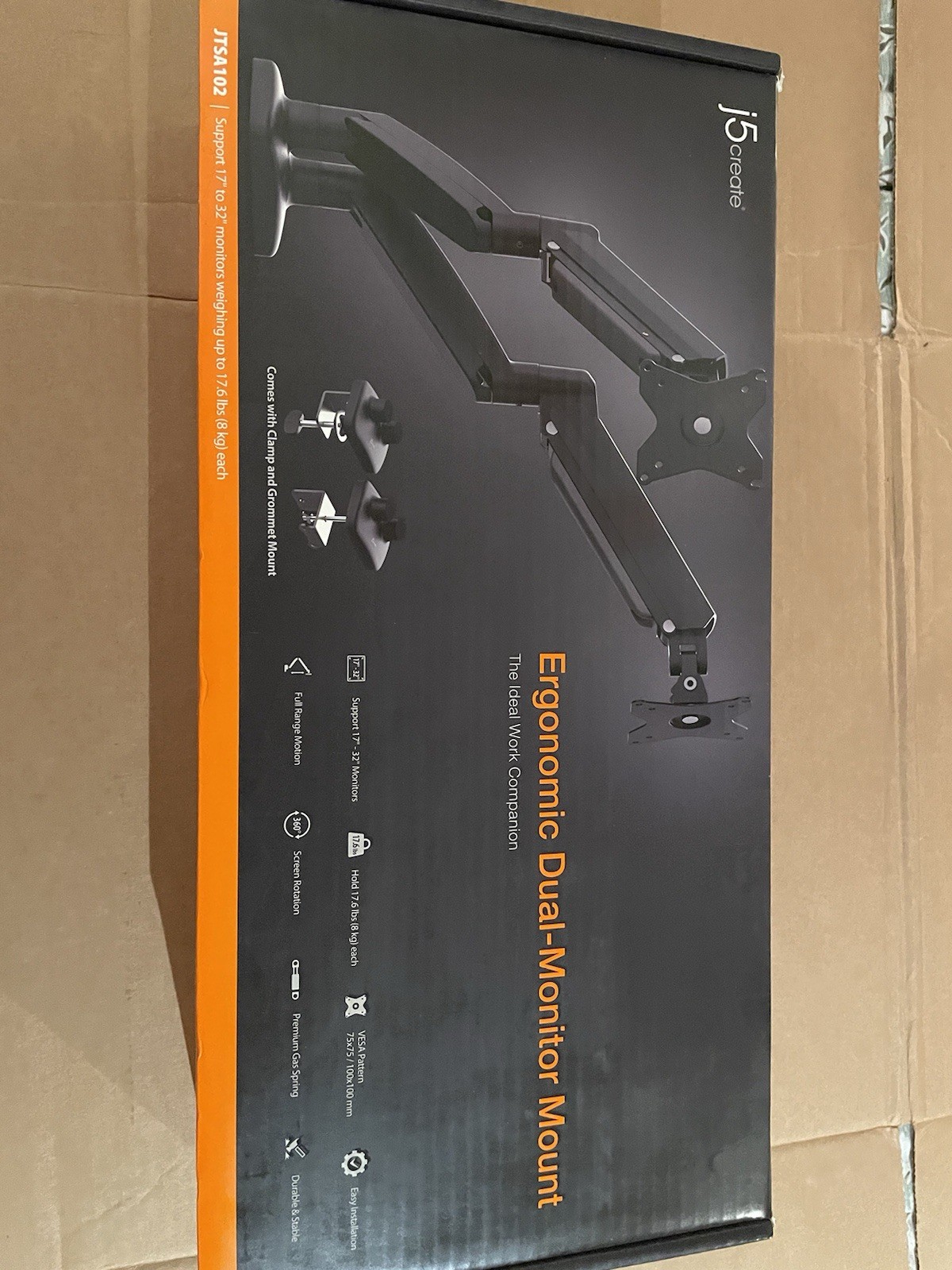 j5create Ergonomic Dual Monitor Desk Mount JTSA102 Black Brand New