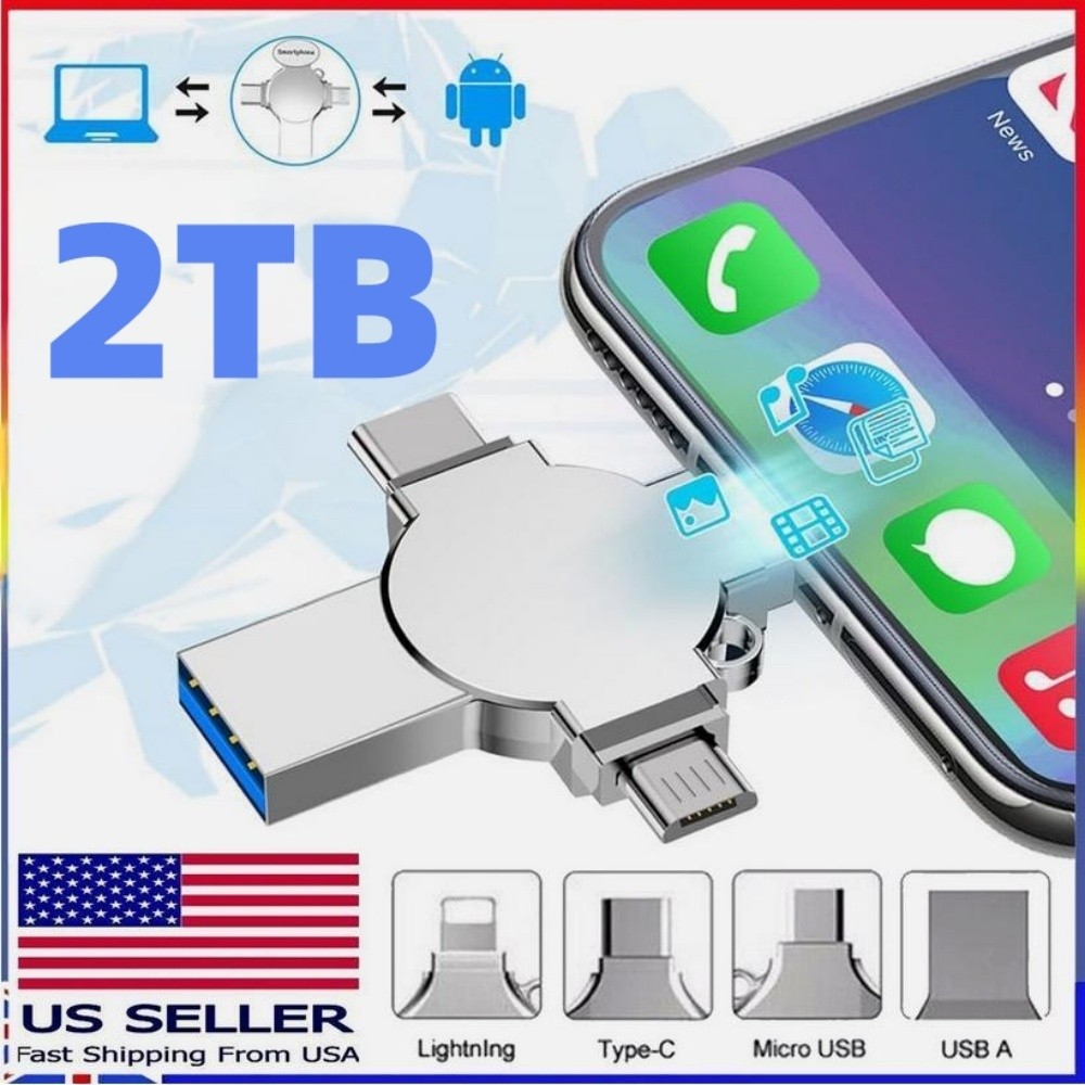 2TB 4in1 Portable Flash Drive USB3.0 Memory Stick OTG for iPhone Android PC Mac