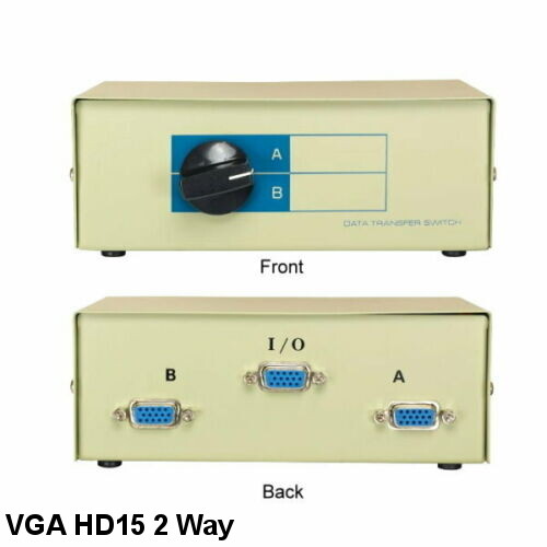 Kentek VGA Manual Data Switch 2 Way Rotary Dail Type HD15 PC Monitor Display AB