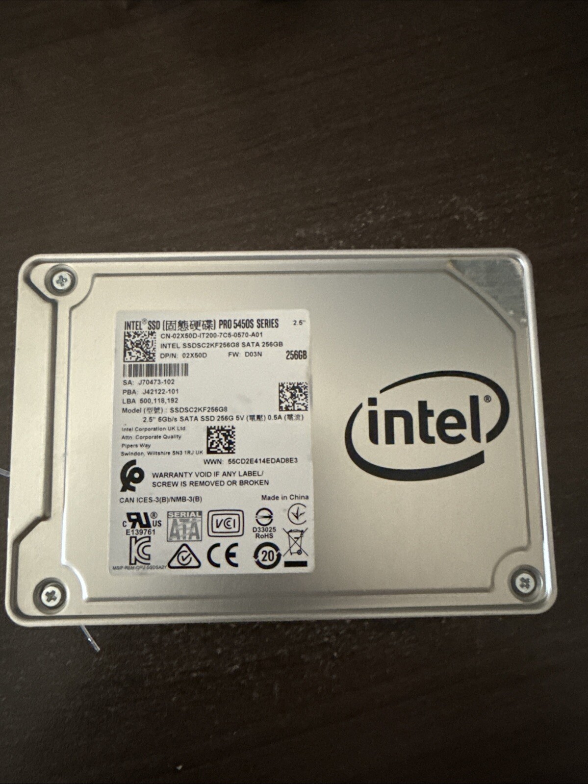Dell 02X50D 2X50D INTEL Pro 5450S 256GB 2,.5" Laptop SSD SSDSC2KF256G8