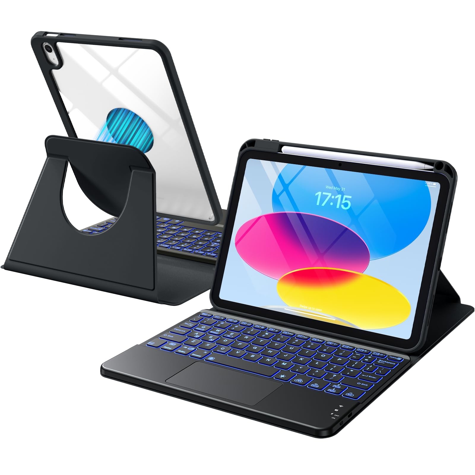 Harvopu for iPad 10th/11th Generation A16 Case with Keyboard, 360 Rotation