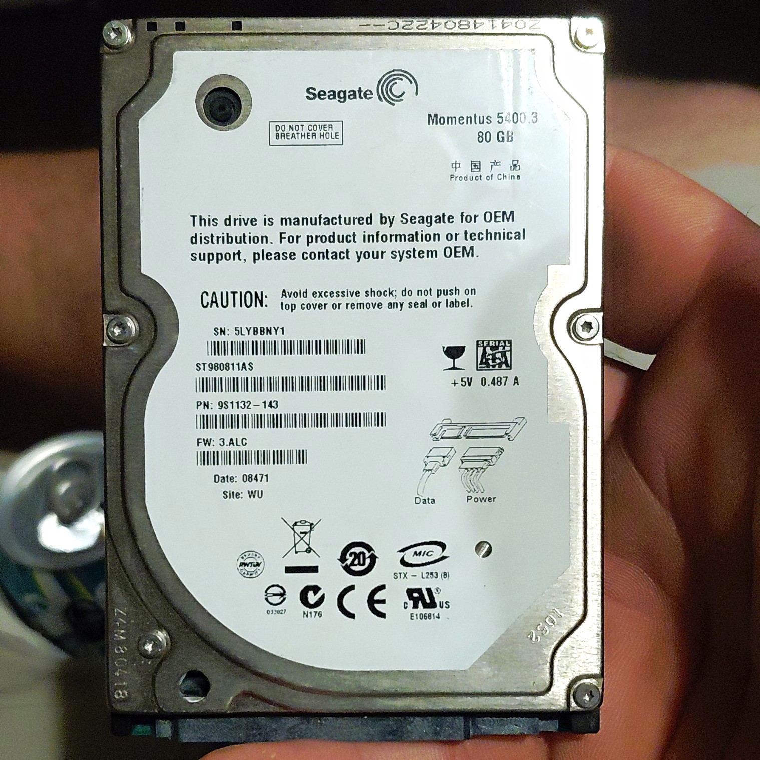 Seagate Momentus 5400.3 80GB 2.5" SATA 5400RPM 8MB HDD ST980811AS