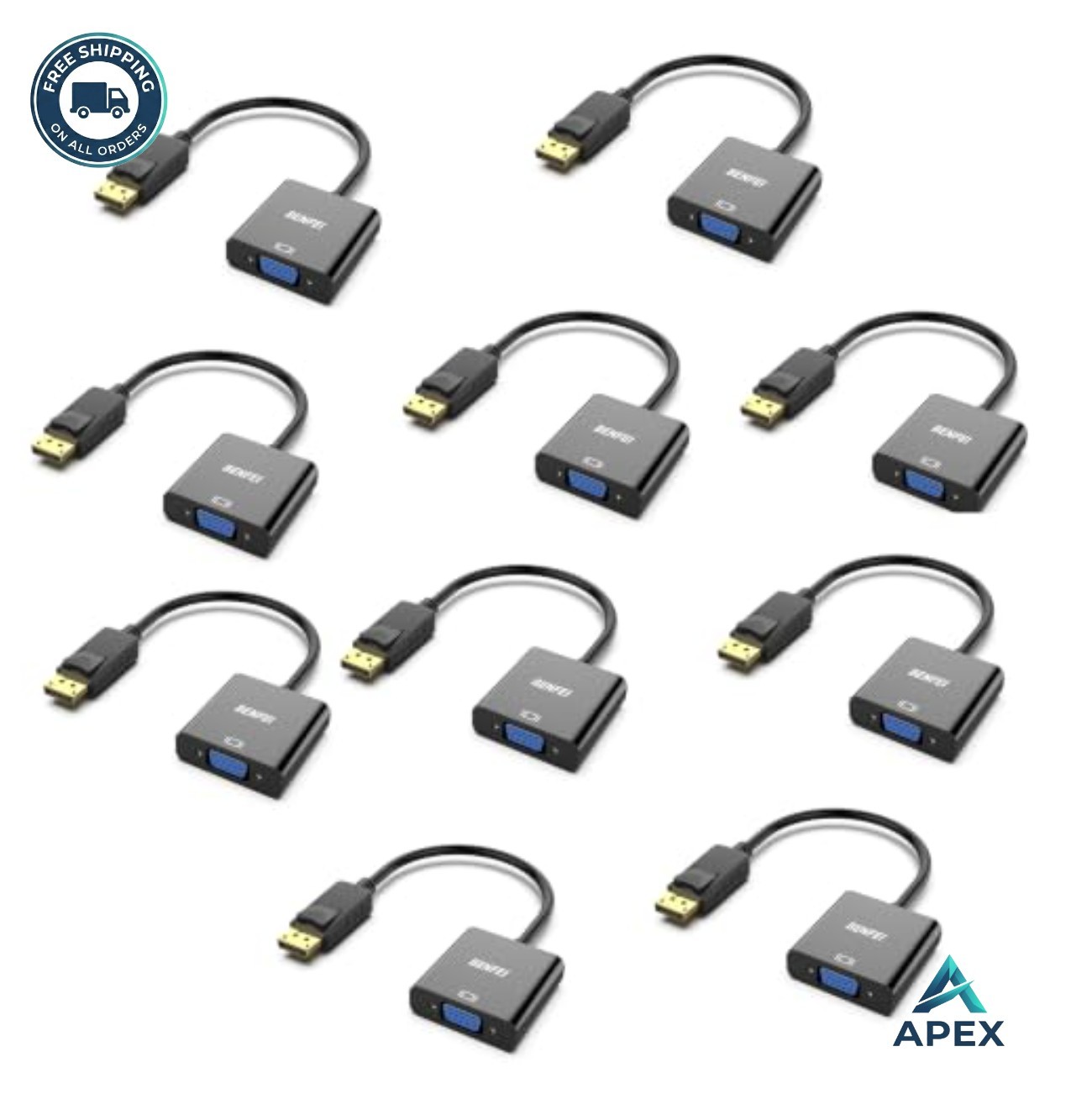 DisplayPort to VGA Adapter 10 Pack Gold Plated 1080p Full HD for Monitor