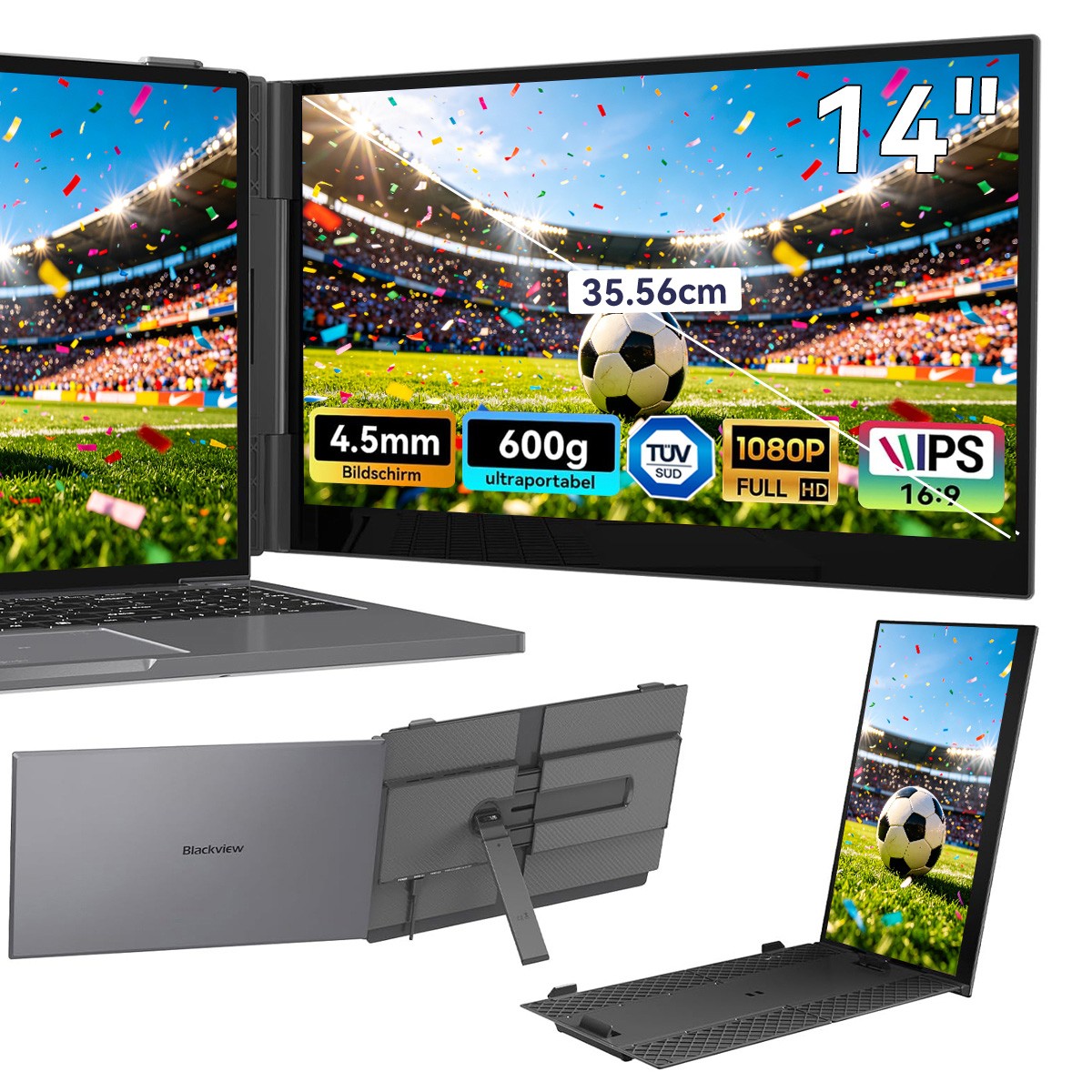 Blackview SCM6 Laptop Screen Extension 14in FHD IPS Portable Monitor Plug‑&‑Play