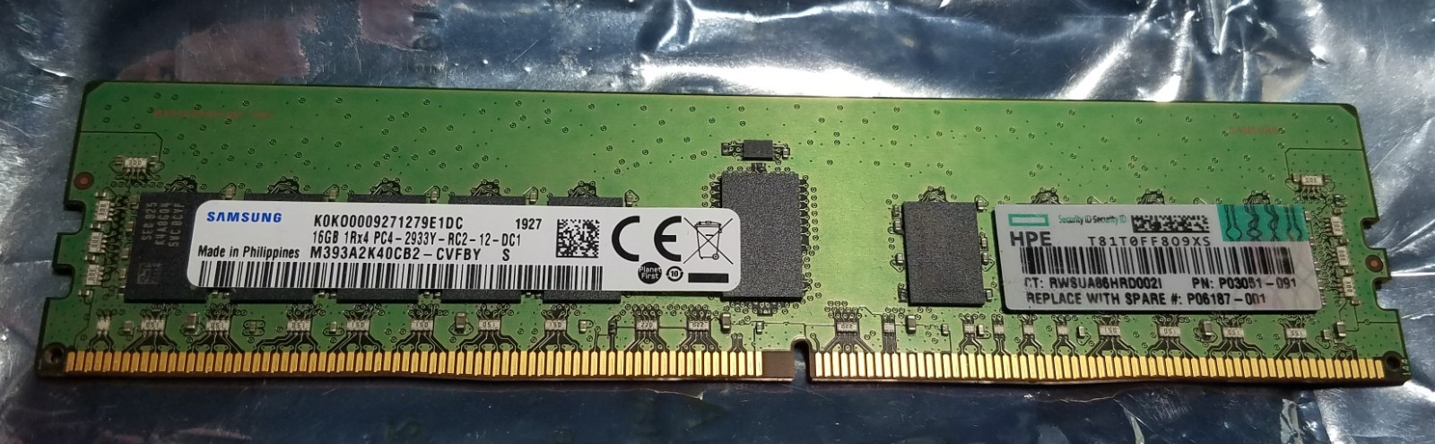 P03051-091 HPE OEM 16GB 1Rx4 PC4-2933Y-R DDR4 RDIMM Server Memory P06187-001