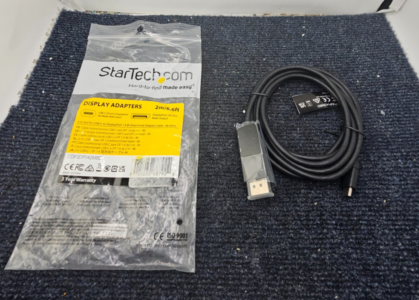 StarTech CDP2DP142MBD 6.6ft/2m USB C to DisplayPort 1.2 Cable 4K 60Hz