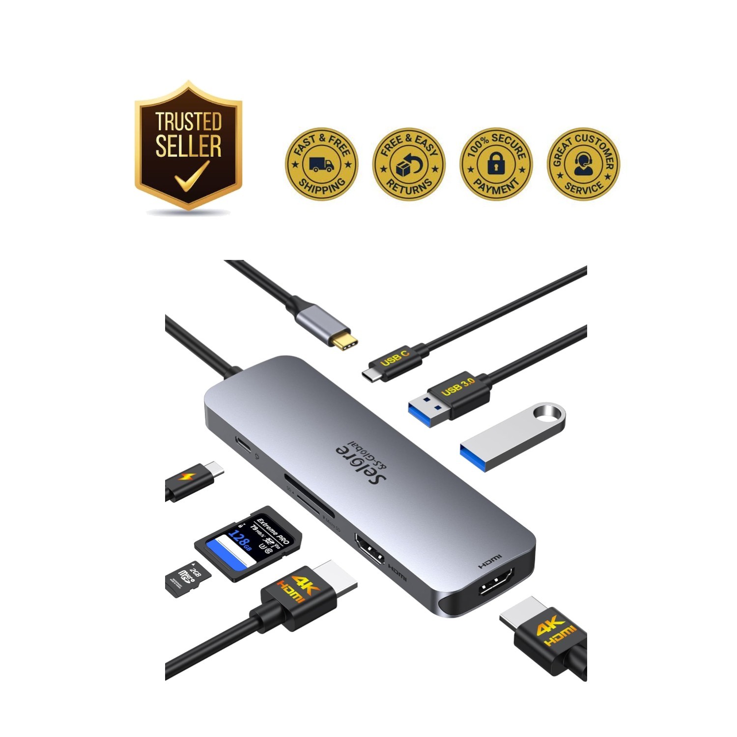 Versatile 8-in-1 USB C Docking Station with Dual HDMI & SD Card Ports by Selore