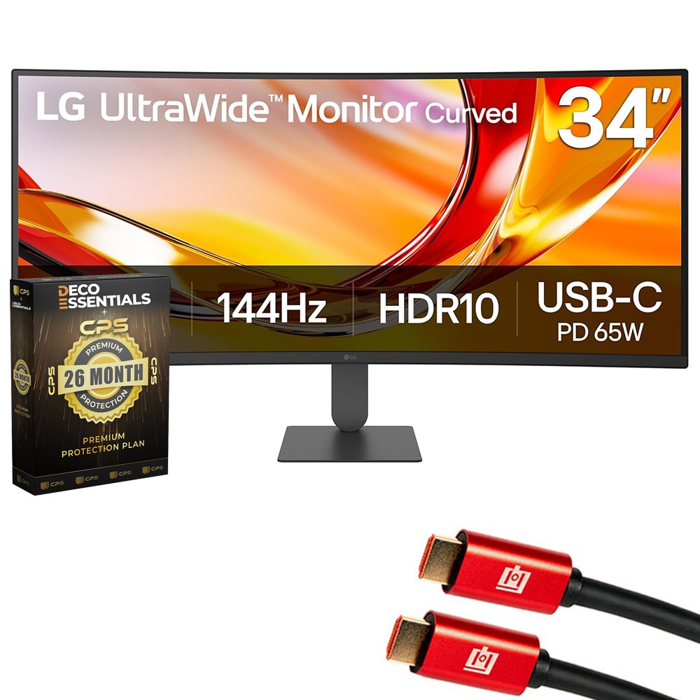 LG 34U640B 34" UltraWide WQHD Curved Monitor, Black +26 Months Protection Bundle