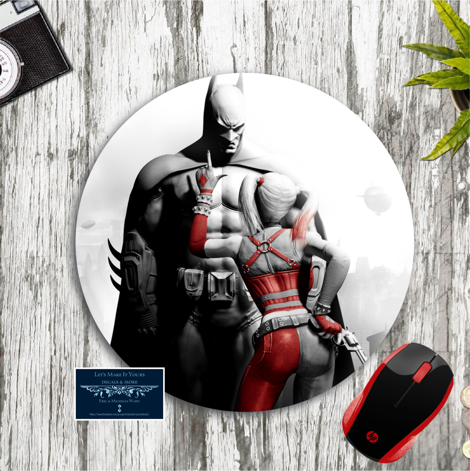 BATMAN HARLEY QUINN ARKHAM CITY CUSTOM 8" ROUND PC GAMING MOUSE PAD DESK MAT