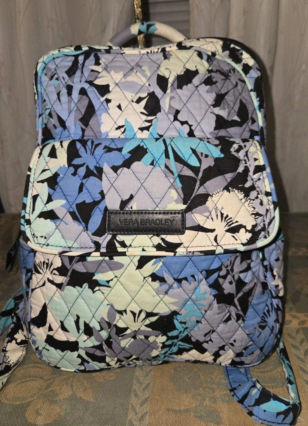 Vera Bradley CAMOFLORAL Blue Black Turquoise Floral Quilted BACKPACK