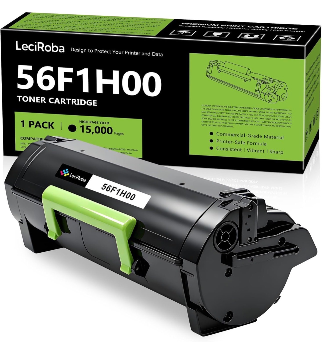 56F1H00 Black High Yield Tóner for Lexmark MS321, MS421, MS521, MS621, MS622