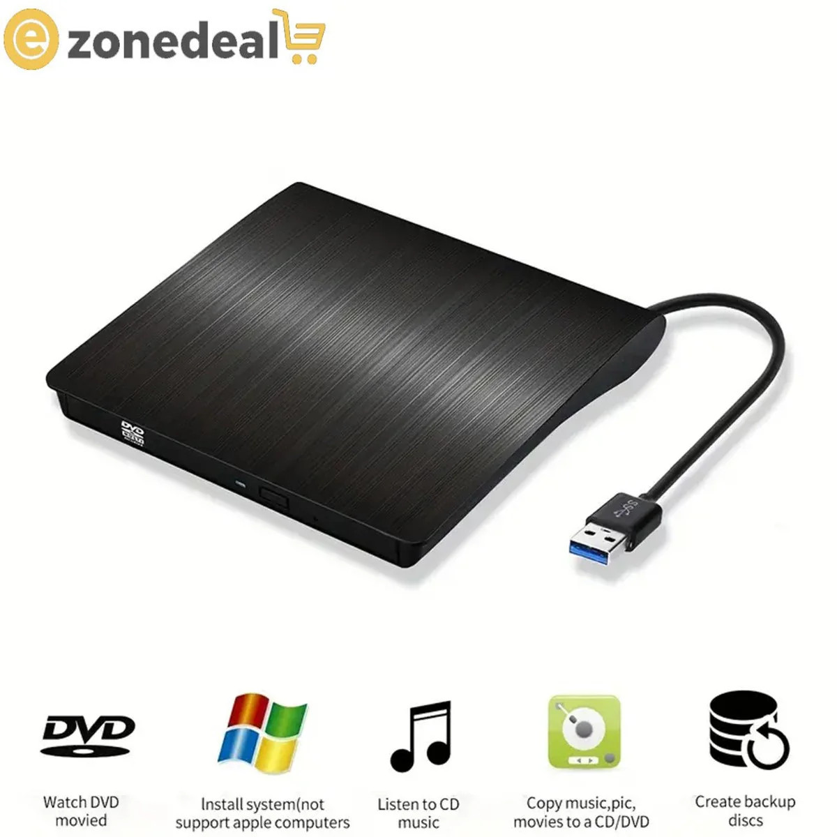 USB 3.0 Portable CD DVD, Portable for PC Laptop (Black)