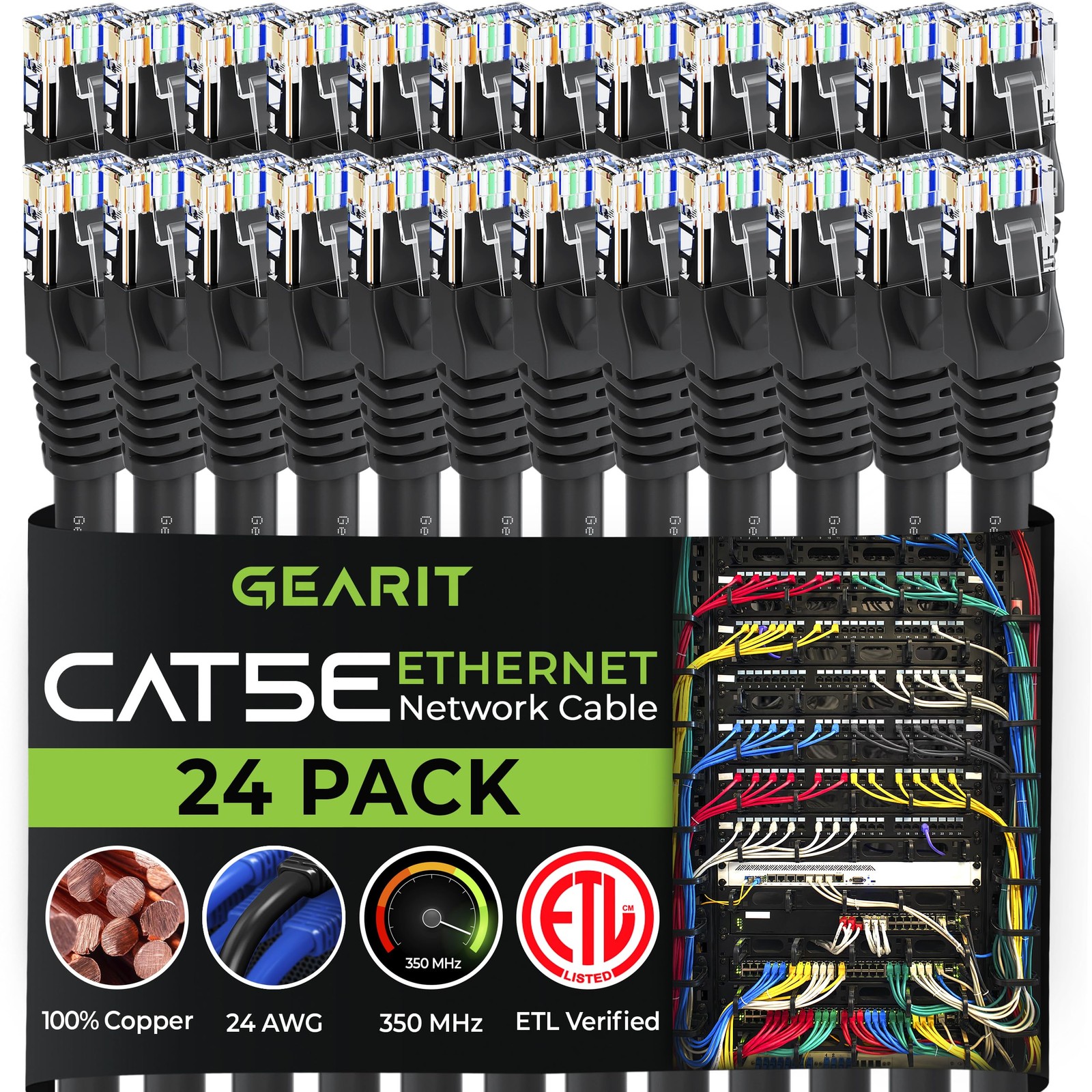 24-Pack, Cat5e Ethernet Patch Cable 6 Feet - Snagless RJ45 Computer LAN Netwo...