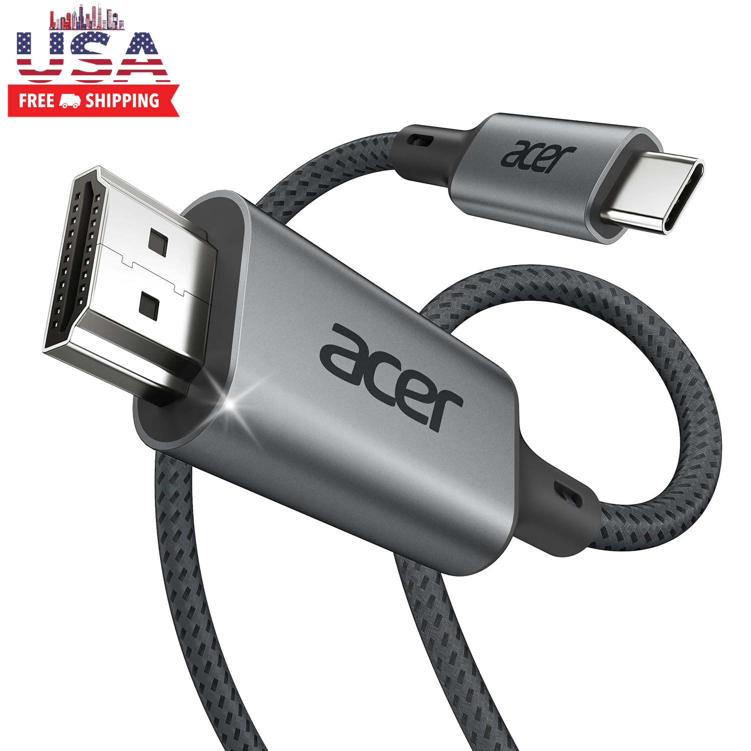 Acer USB C to HDMI Cable for Home Office 6.6FT (4K@60Hz), Thunderbolt 4/3 Compat
