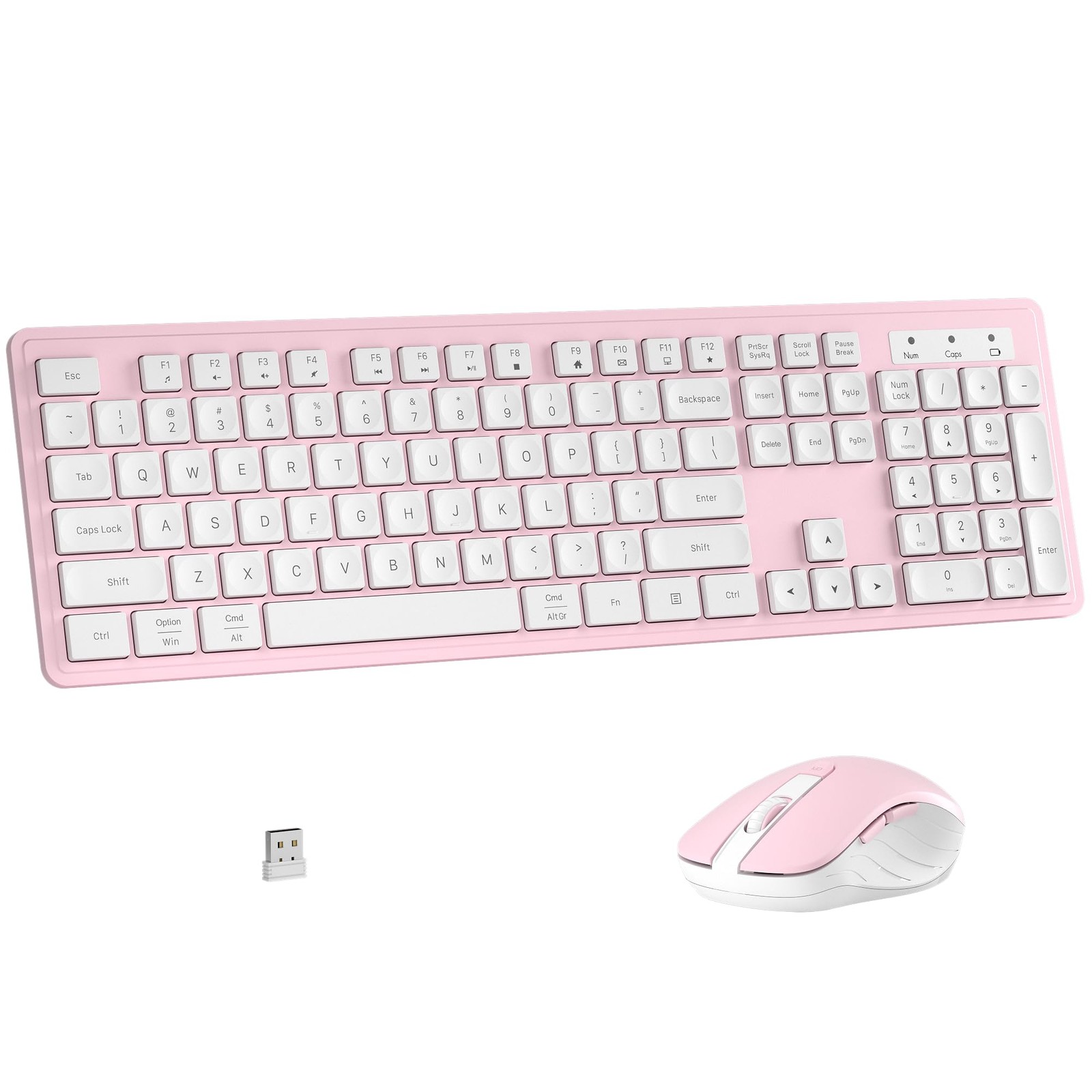 Pink White 104Key Wireless Office Keyboard Mouse Combo Set USB Numeric PC