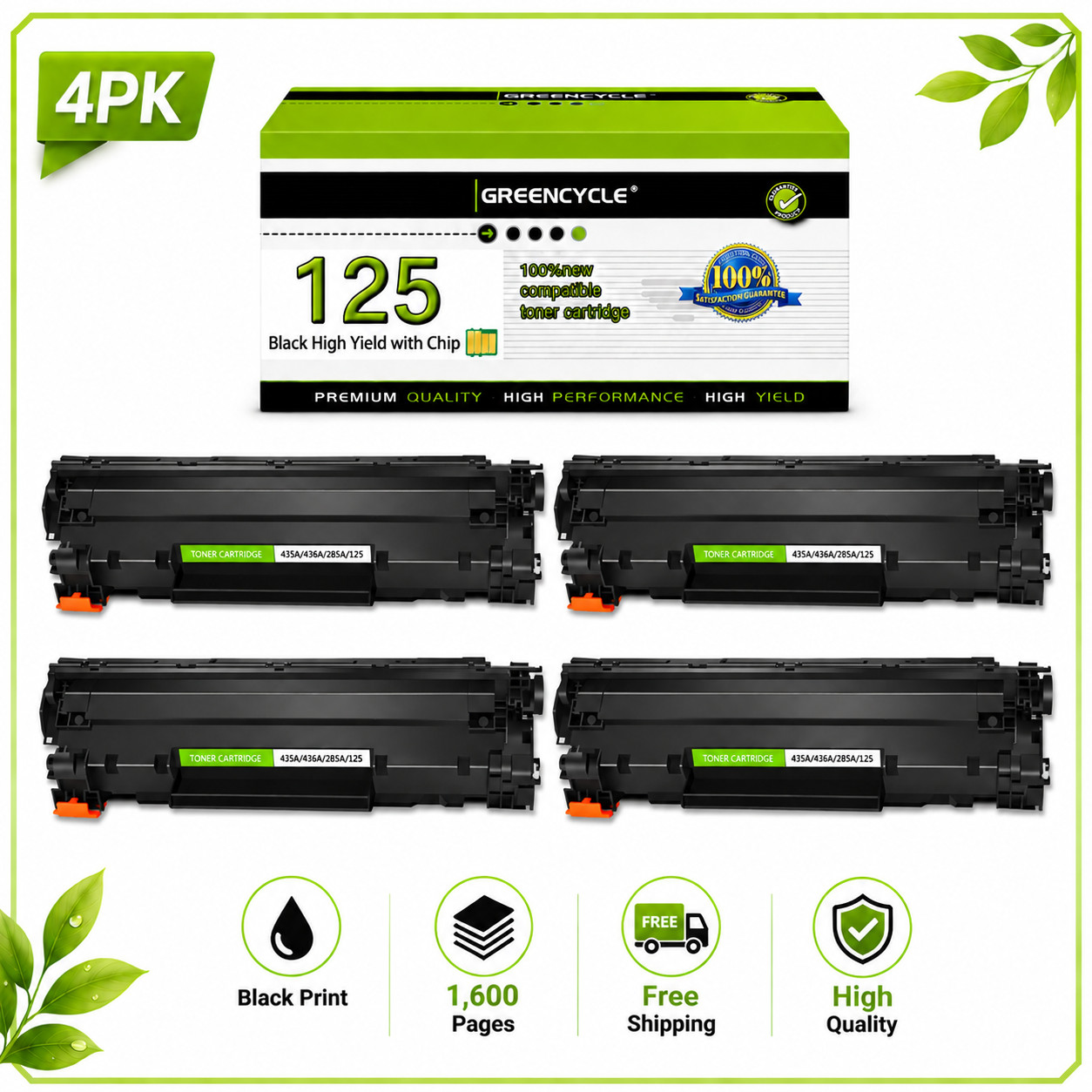 4 Pack 125 Toner Cartridge For Canon 125 ImageClass MF3010 LBP6000 LBP6030w