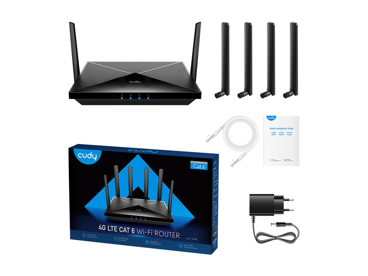 CUDY Wireless Router AC1200 Wi-Fi 4G LTE LT700_EU 4 Router Wi-Fi 0.1Gbps 4-Port