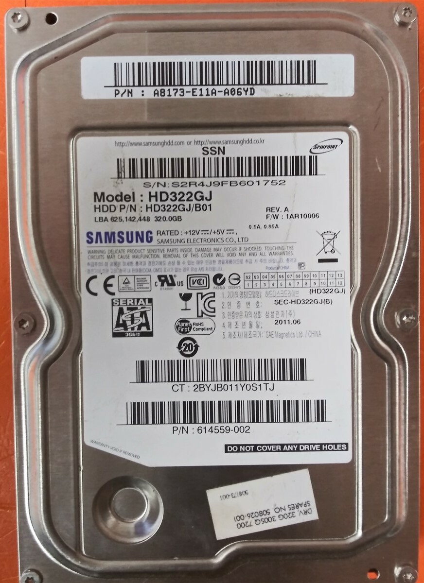 ⭐️⭐️⭐️⭐️⭐️ Hard Drive SATA Desktop 3.5" Samsung HD322GJ/B01 320GB FW: 1AR10006