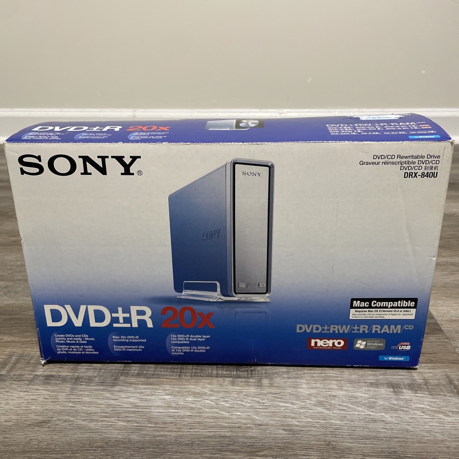 Sony DRX-840U External DVD CD RW Drive Burner CIB Complete in Box Manual Cables