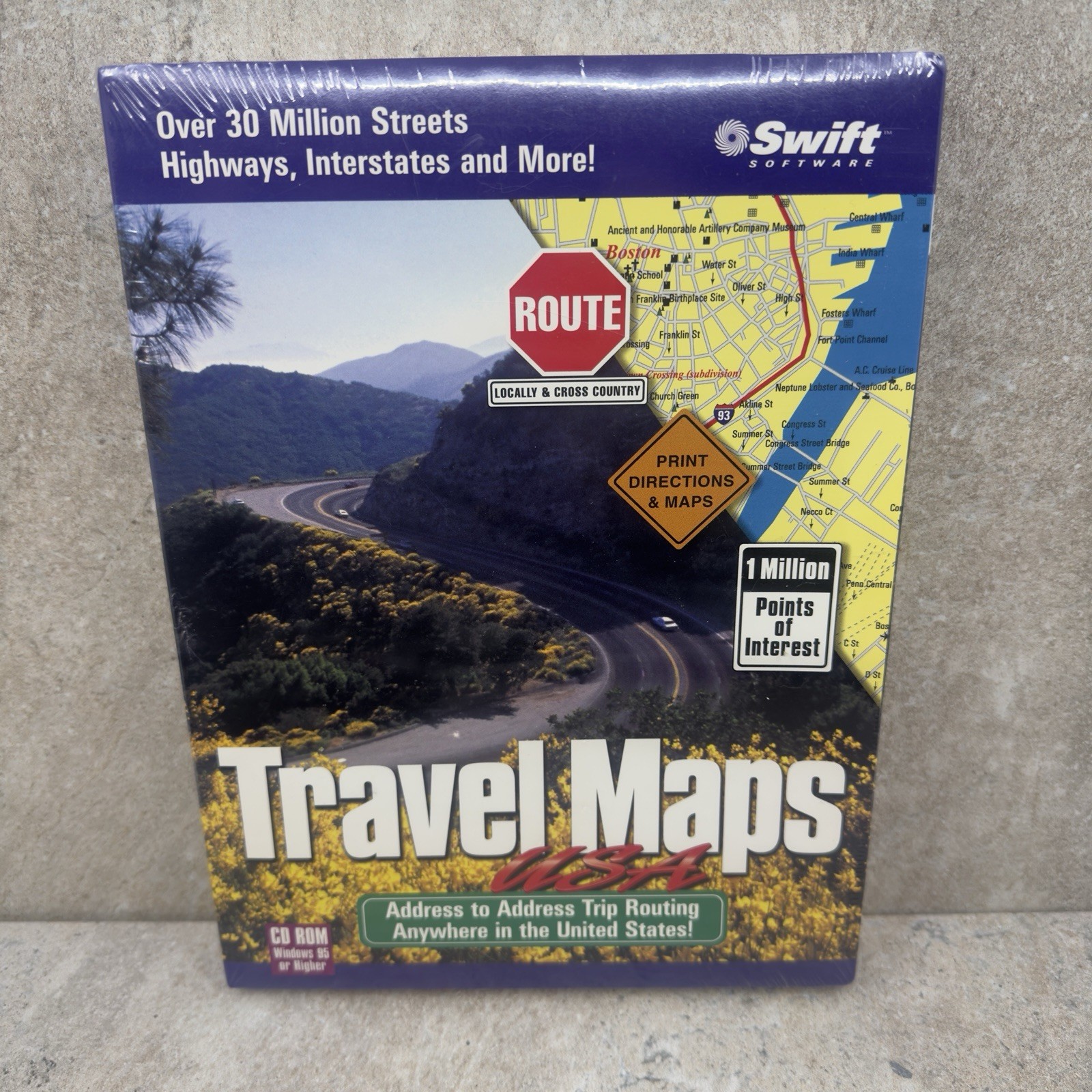 Swift Cosmi Travel Maps USA CD ROM Windows 95 Trip Routing Vintage Software NEW