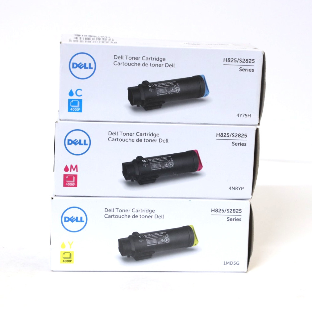 Dell H825 S2825 OEM Toner 3-Pack Cyan Magenta Yellow 4Y75H 4NRYP 1MD5G
