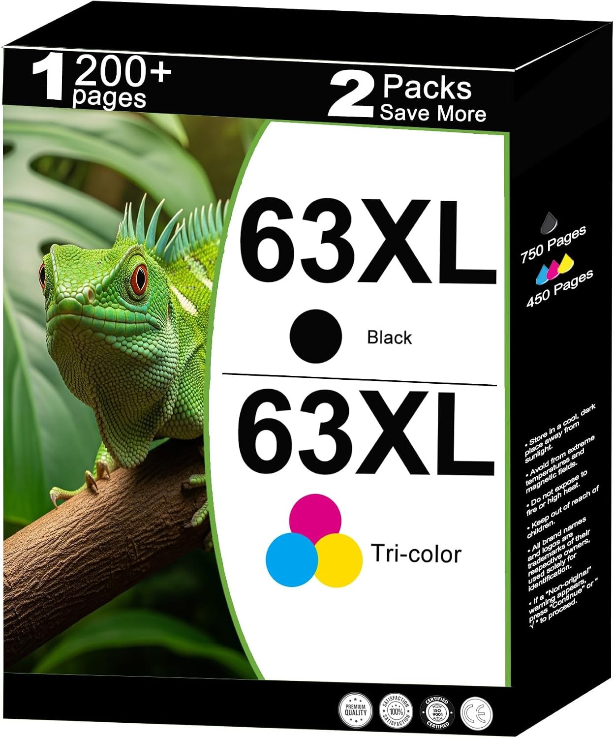 Compatible w/ HP 63XL Black & Tricolor Ink Cartridges 2Pk OfficeJet Envy Deskjet