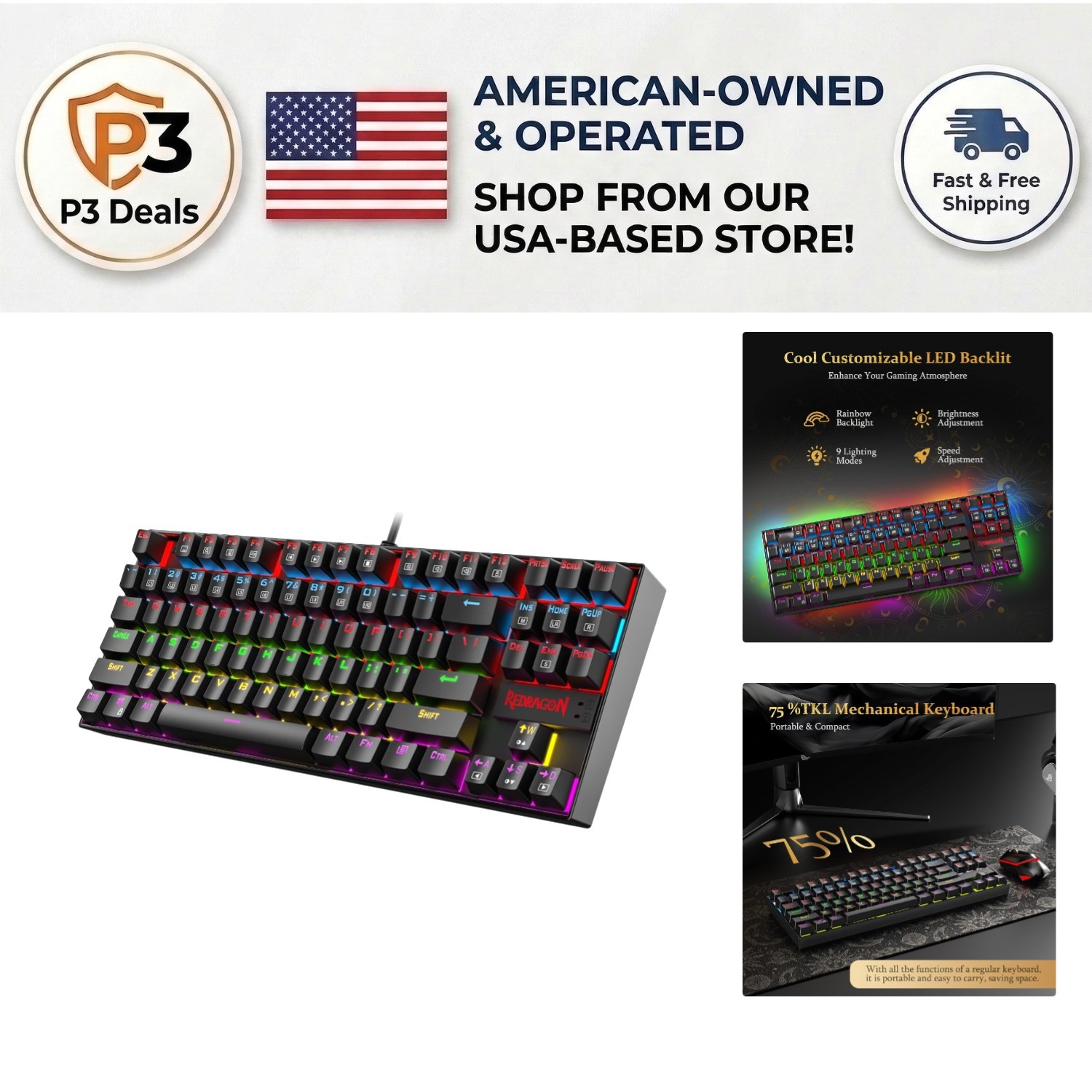 Sturdy K552 Gaming Keyboard with Hot-Swappable Red Switches - 87-Key TKL Design