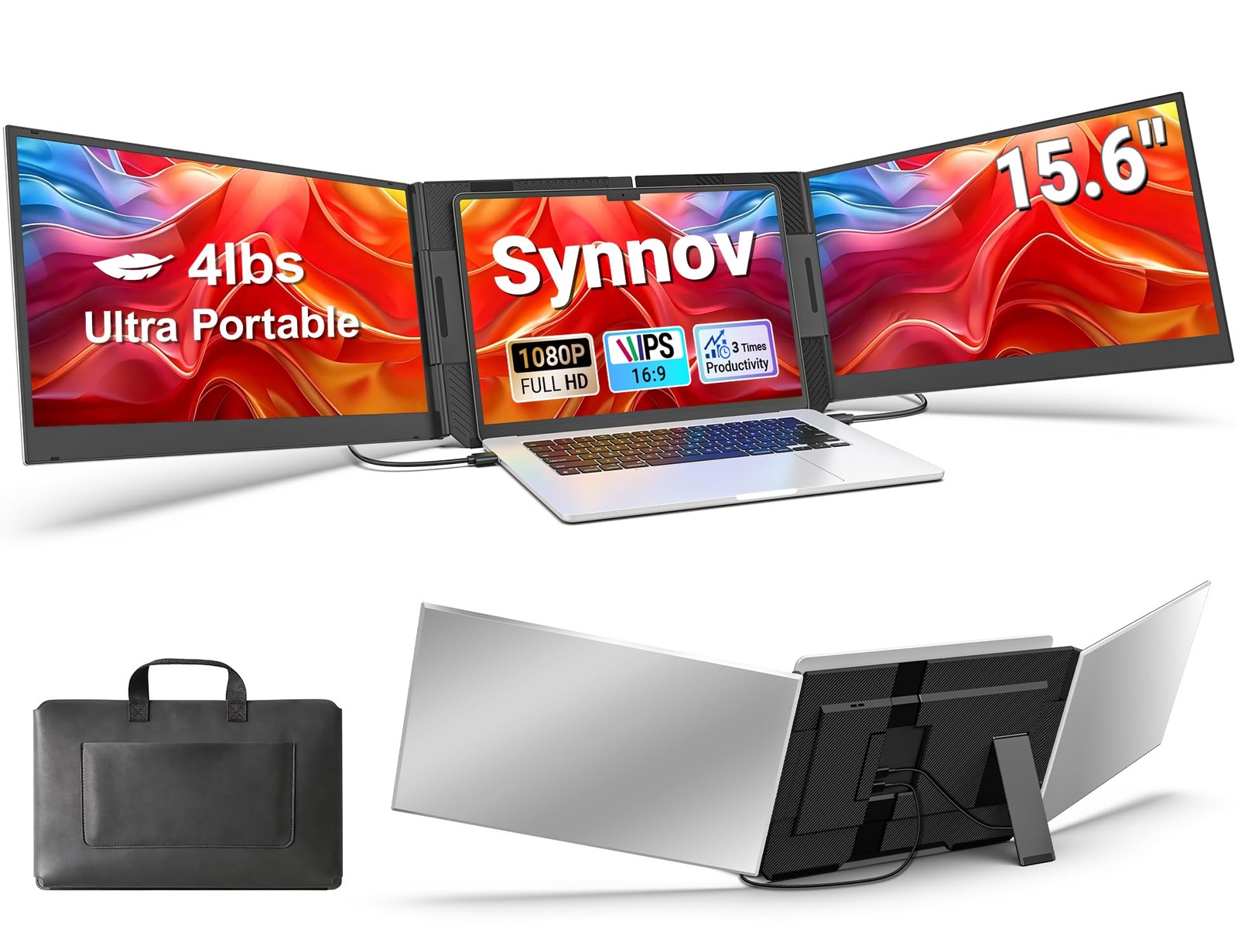 Synnov 15.6“ Laptop Screen Extender, 1080P FHD Ultra Light & Portable Triple ...