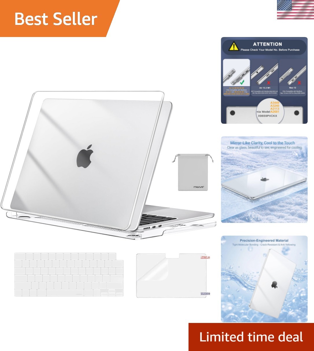Compatible with MacBook Air 13 inch Case M5 2026-2022 M4 M3 M2 Model A3449 A3...