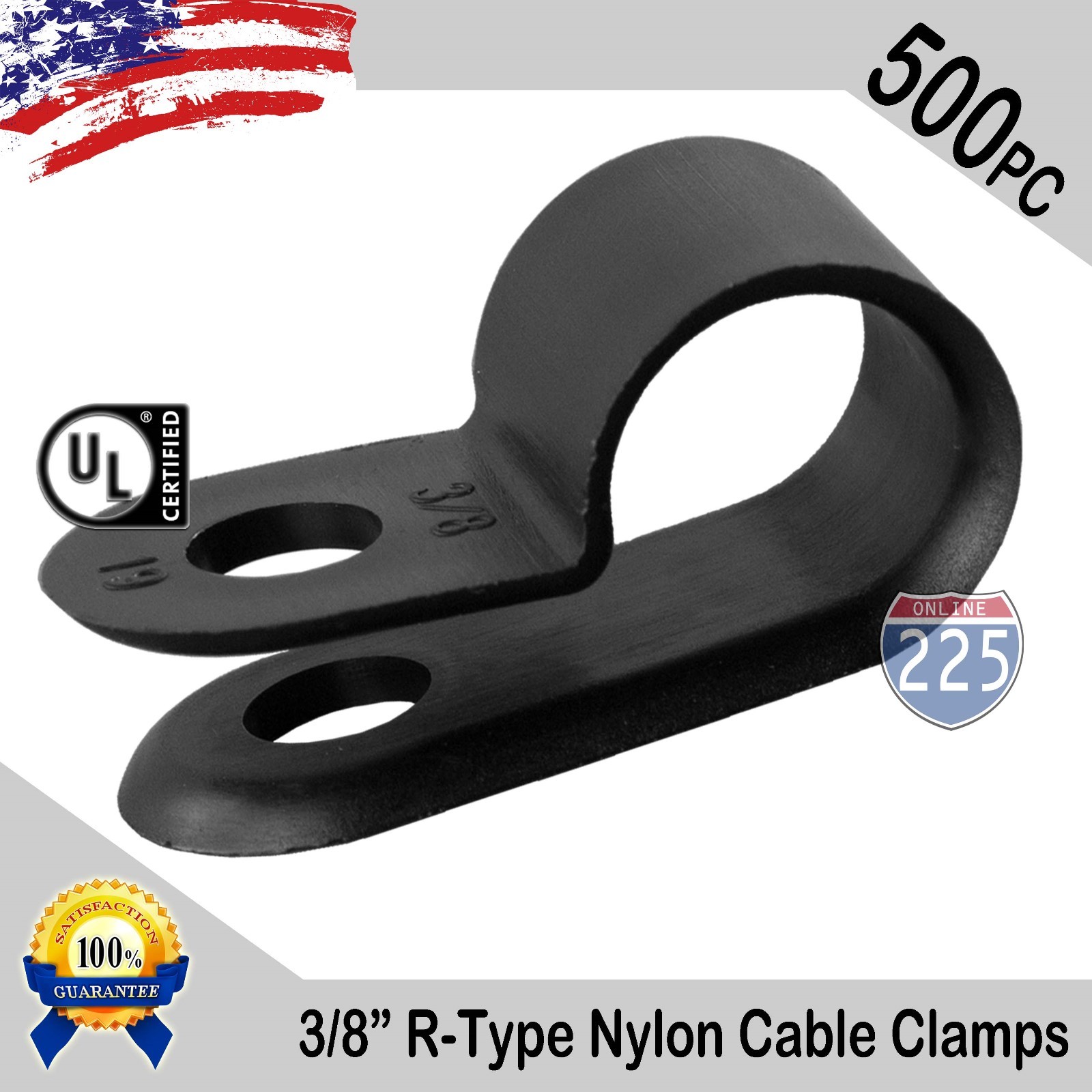 500 PCS PACK 3/8" Inch R-Type CABLE CLAMPS NYLON BLACK HOSE WIRE ELECTRICAL UV