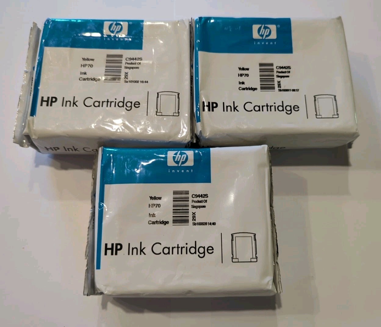 Lot Of 3 Genuine HP 70 Yellow Ink 69ml DesignJet Q6675A L3S81B E1L21B  